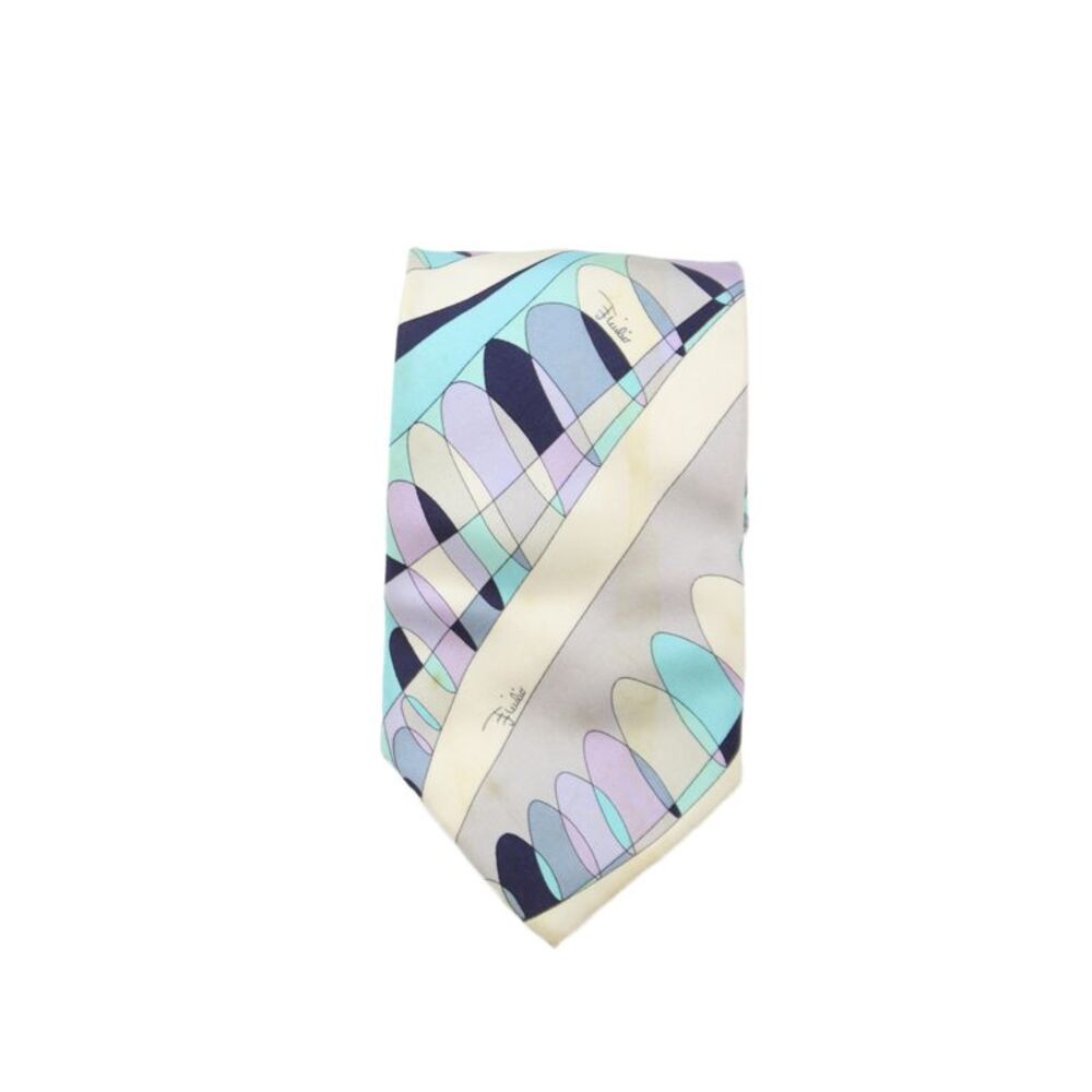 Emilio Pucci Mens Silk Geometric Print Wide Necktie Multi Colored
